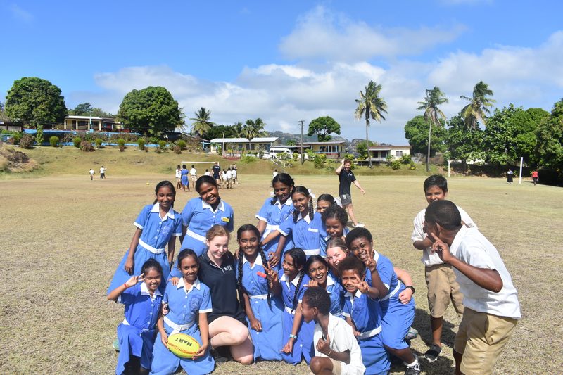 Fijian kids playing with newly donated equipment